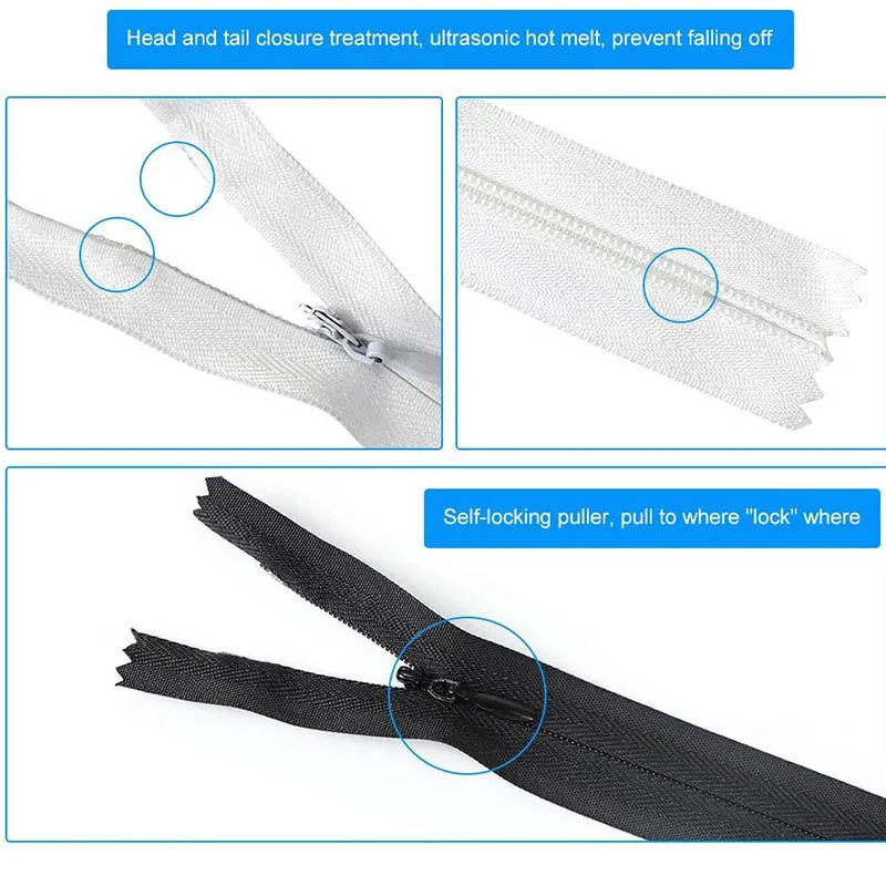Description Picture 3 of item3# Black White Mini Invisible Zippers Nylon Coil For Tailor Sewing Crafts Nylon Zipper Dress Sofa Cover Zippers 13/15/18/20/23cm