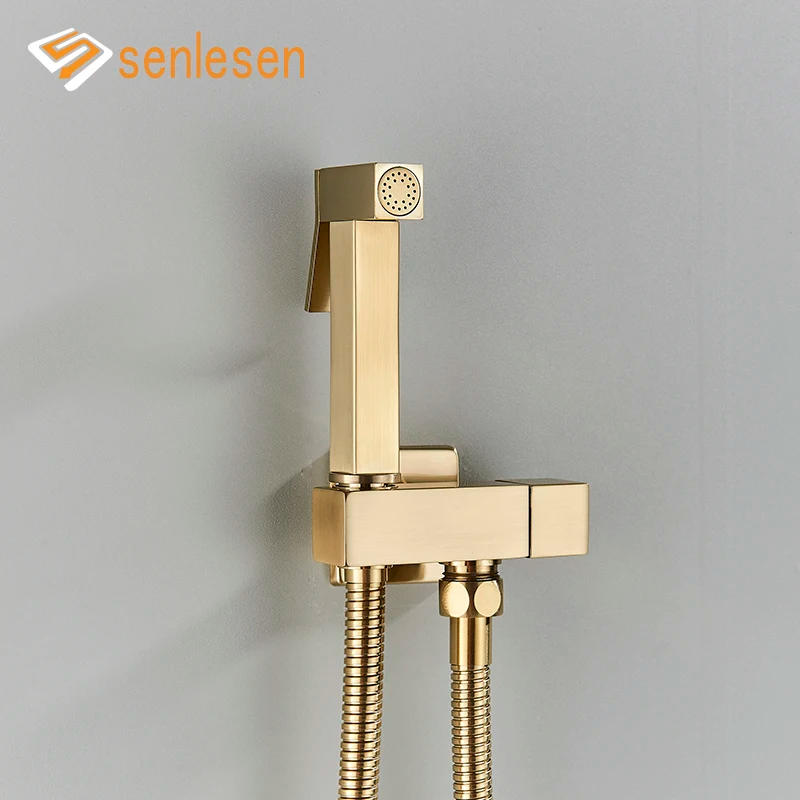 Description Picture 2 of itemSenlesen Brushed Golden Bidet Shower Faucet Solid Brass Cold/Hot Cold Water Mixer Tap Para Bathroom Bidet Faucets Toilet Faucets