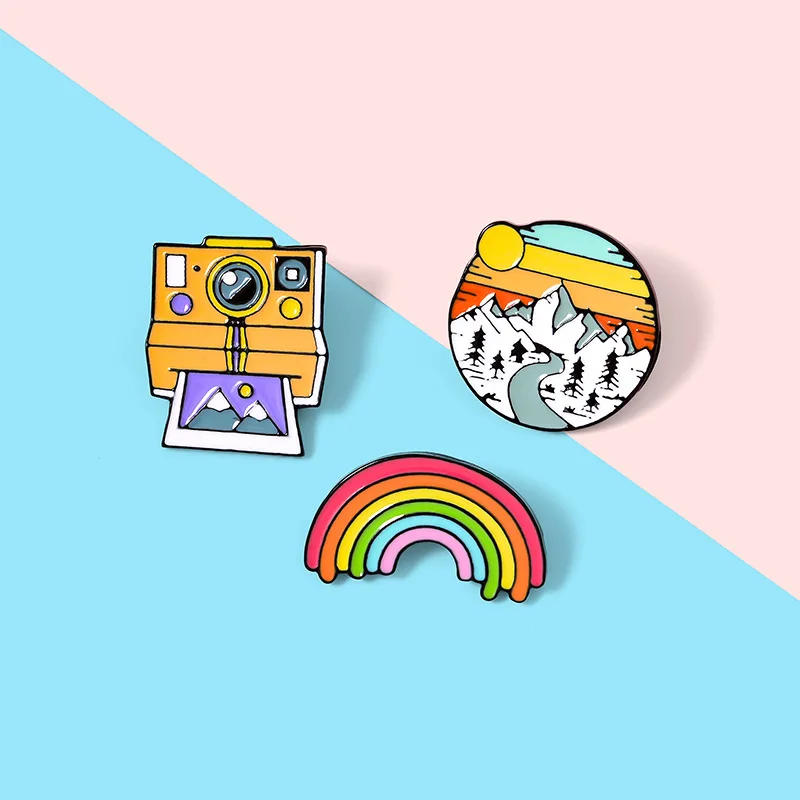 Description Picture 6 of itemPins rainbow camera snow mountain brooch student cartoon cute pin accessories bag decoration badge