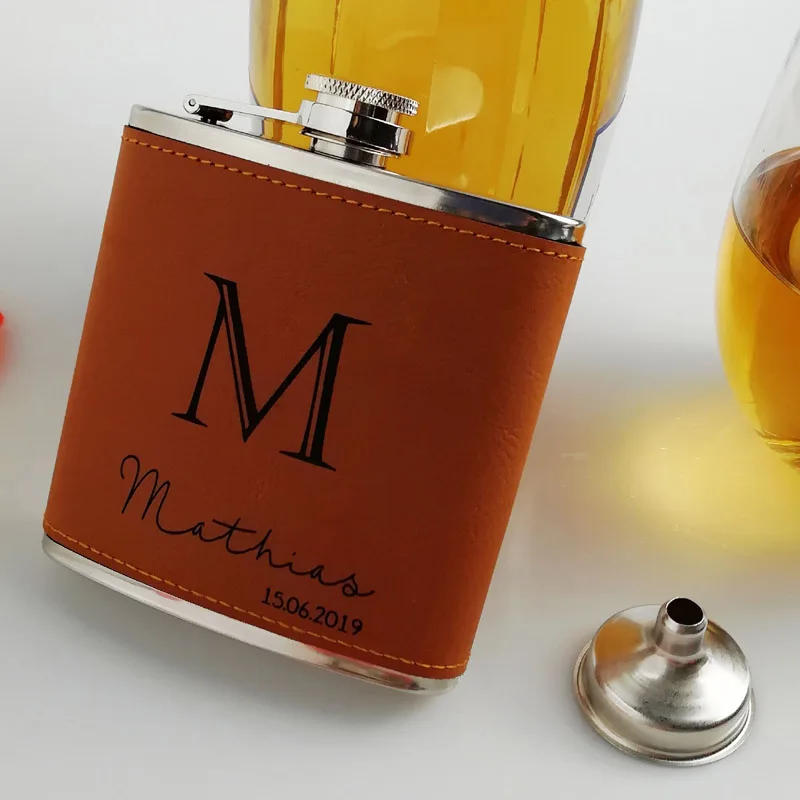 Description Picture 5 of item6 oz Brown leather hip flask hip flask ,Free Personalized Engraved ,Groom or Groomsman or Best man gift , Birthday gift