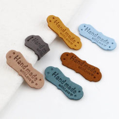 20PCs PU Leather Labels Tags Handmade withLove DIY Hats Bags Faux Suede Leather Label For Clothes Sewing Tag Garment Accessories