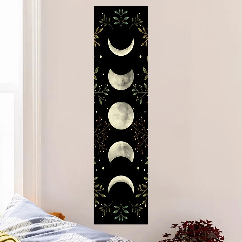 Description Picture 5 of itemVintage Moon Phase Wall Hanging Tapestry Mooonlight Green Olive Leaf Black Tapestries Boho Room Wall Decor Home Decoration Wall