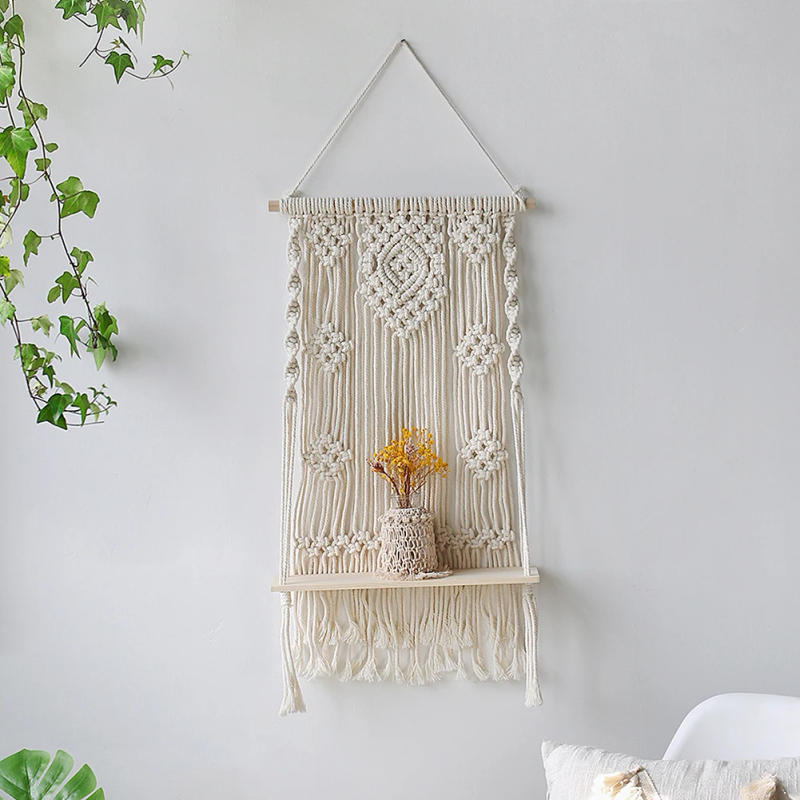 Description Picture 6 of itemMacrame Wall Hanging Shelf Boho Home Decor Shelves On Wall Wood Decoration for Bedroom Living Room Nursery Christamas Gift
