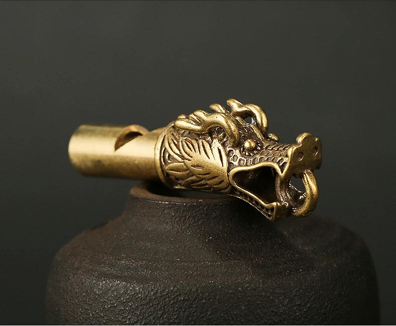 Description Picture 4 of itemHigh Quality Retro Faucet Skull Pure Copper Whistle Brass Outdoor Keychain Pendant Wild Survival Whistle Soccer Referee Whisle