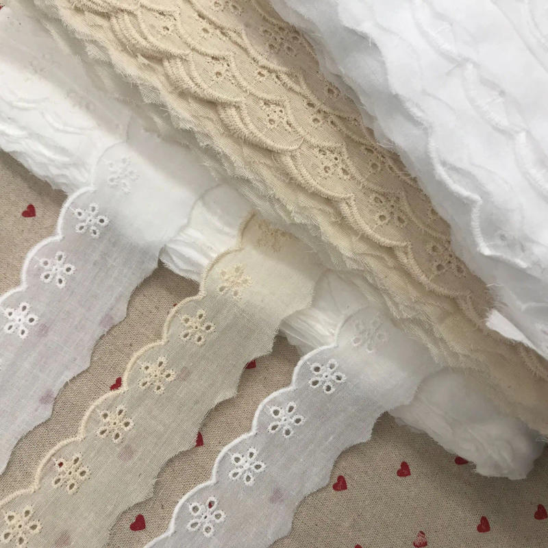 Description Picture 6 of item4CM Wide Hot Embroidery White Flower Lace Fabric Trim Ribbon Applique DIY Sewing Collar Ruffle Guipure Wedding Cloth Decor
