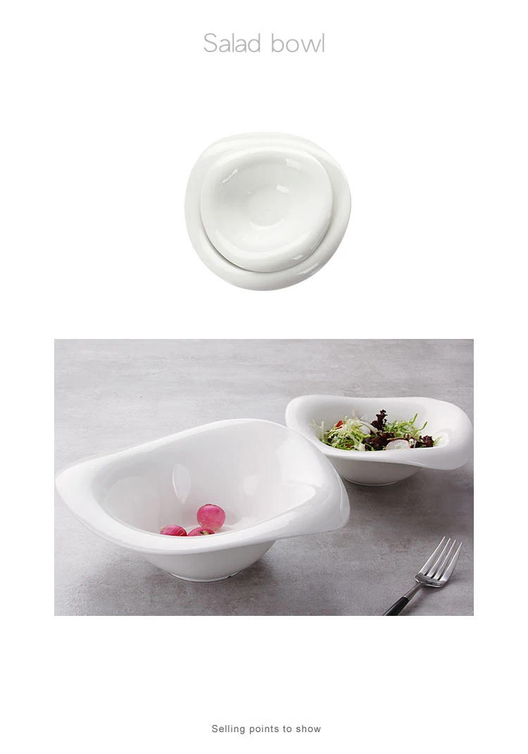 Description Picture 3 of itemEuropean Style Pure White Ceramic Salad Bowl Snack Dessert Bowl White Porcelain Dishes Kitchen Tableware Dining Table Decoration