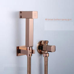 Brass Brushed Gold Square Bidet Toilet Handheld Bidet Push Type Push Toilet Spray Gun Bidet Faucet Brass Valve Hand Shower