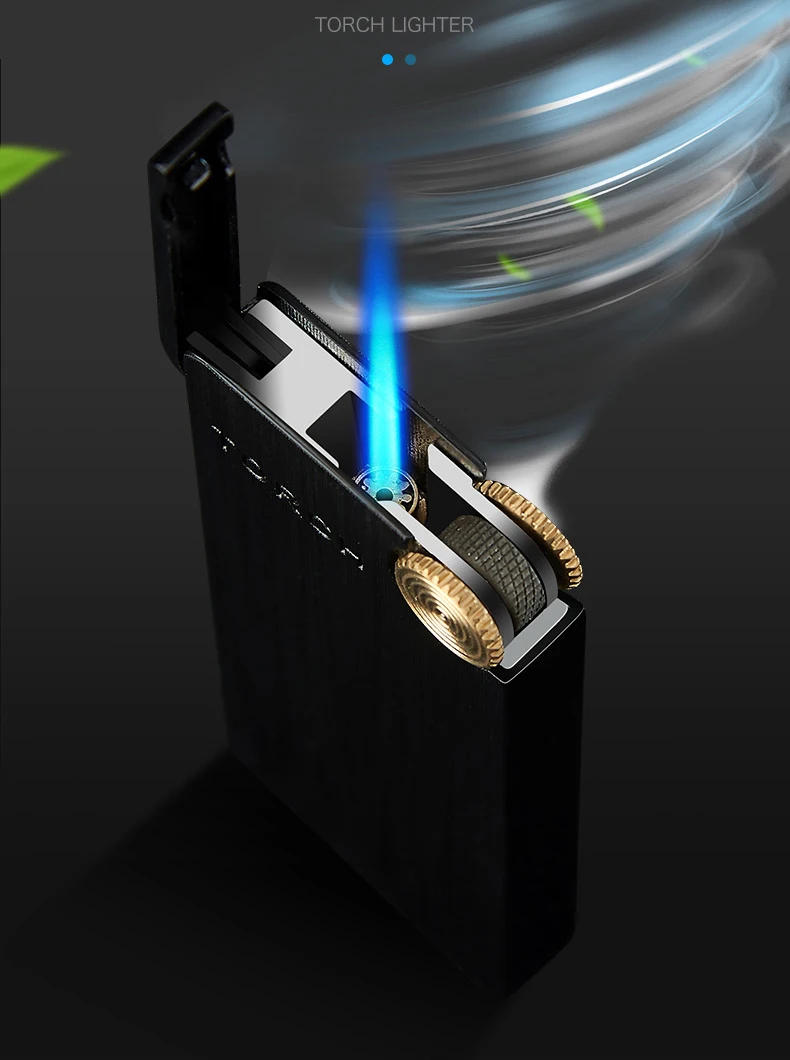 Description Picture 3 of itemWindproof Jet Turbo Torch Lighter Metal Ultra-thin Portable Butane Grinding wheel Flint Lighters For Smoking Gadgets For Men