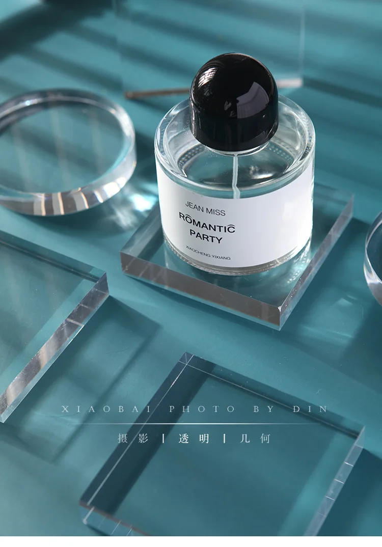 Description Picture 2 of itemTransparent Acrylic Geometric Photo backdrop Props Cube Cuboid Cylindrical Glass Ball Photography Background Plate Decoration