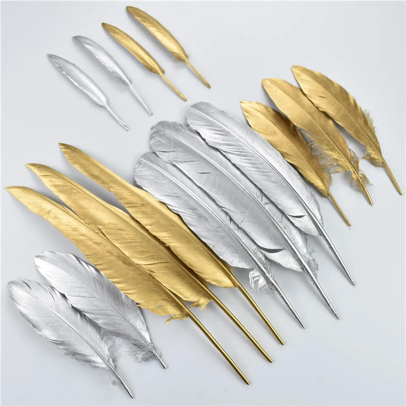 Description Picture 2 of item10Pcs/Lot Gold Silver Goose Feathers Duck Turkey Pluma for Crafts Party Carnival Decor Golden Wedding Decoration Feather for Diy