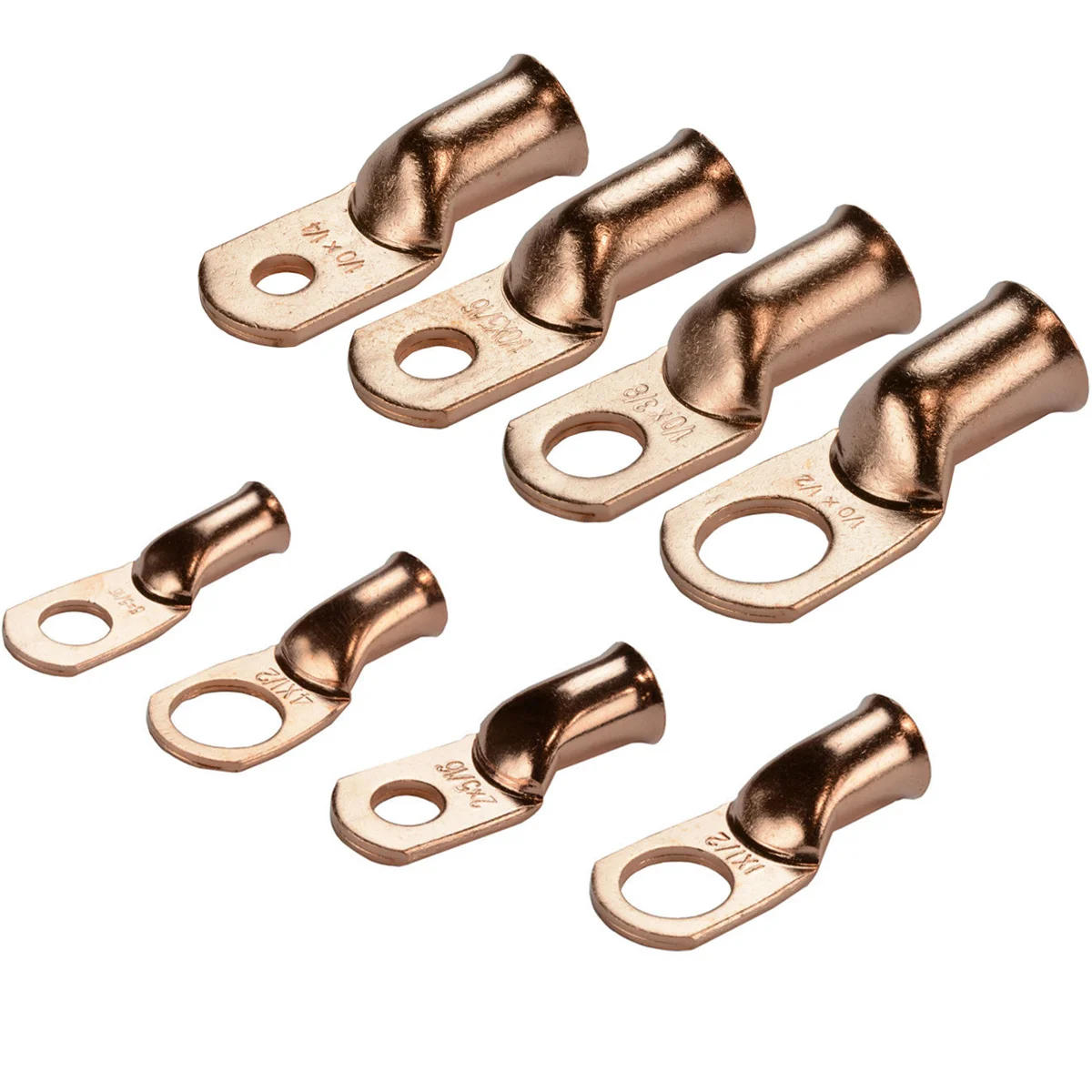 Description Picture 2 of item5Pcs 0-8AWG Bare Copper Ring Lugs Battery Crimp Terminals Electrical Wire Cable Connectors M5-M12 Kit Assortment