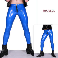 Men Thin Bottoms Bright Leather Tight Ninth Pants Trousers PVC Latex Ammonia Faux Leather Punk Legging Glossy Shiny Pencil Pants