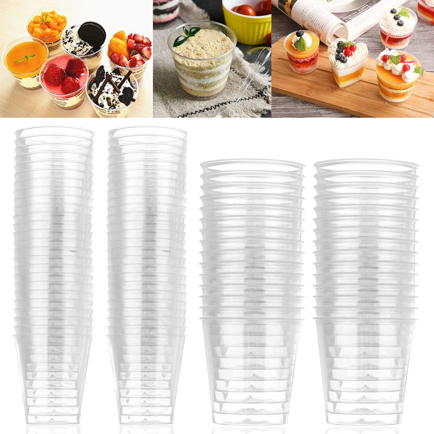 Description Picture 3 of item30/50 Pcs Round Reusable Plastic Shot Glasses Dessert Cups Disposable Glass Drinks Transparent Cupcake Pudding Boxes Cake DIY