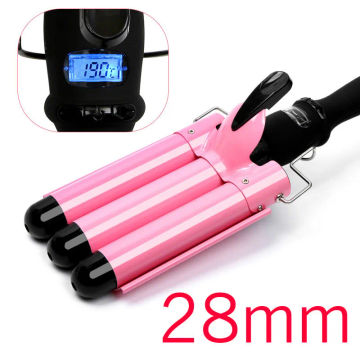 3 Barrel Curling Iron Hair Waver Iron LCD Display Fast Heating Ceramic Hair Wave Curler for Women Hair Curling Wand (Pink)