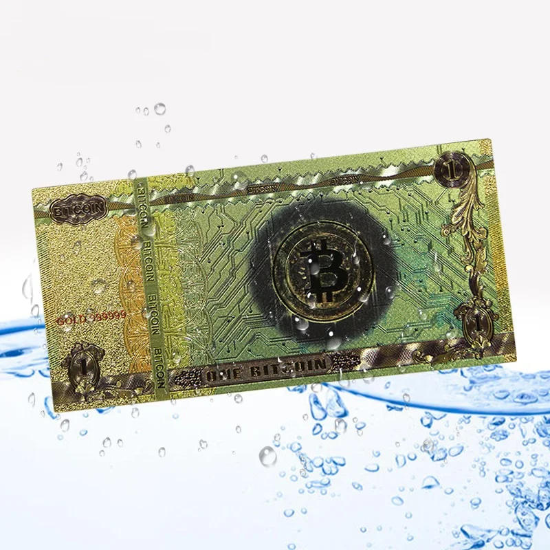 Description Picture 3 of item1pc Colorful Gold Plated banknot ONE Hundred BITCOIN plastic Money Bit Coin BTC Fake Money Souvenir Home Decoration
