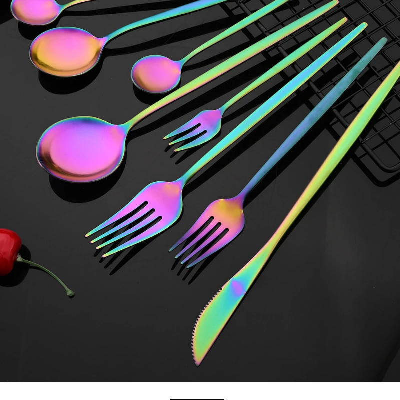 Description Picture 6 of itemColorful Cutlery Set Stainless Steel Tableware Dinnerware Set Kitchen Party Knife Fork Spoon Fruit Fork Accessories Silverware