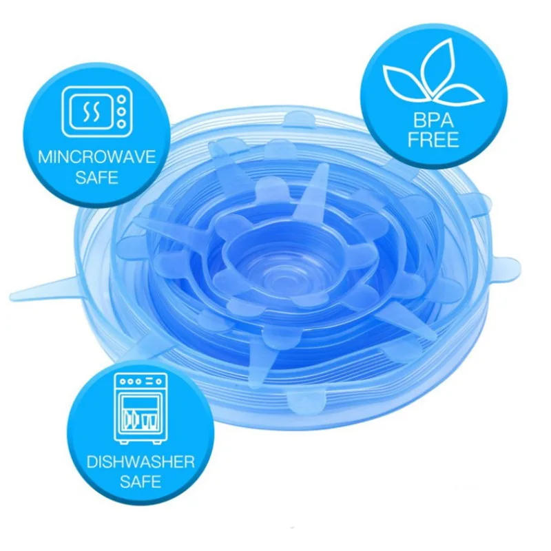Description Picture 2 of item6pcs Food Silicone Cover Cap Universal Silicone Lids Cookware Bowl Reusable Stretch Lids Pot Lids Kitchen Accessories