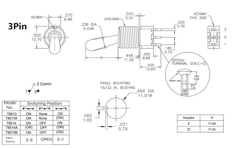 Description Picture 3 of itemSalecom SH T80-T Z1 Large Long Handle Mini Toggle Switch 12mm Panel Mount 5A/125VAC