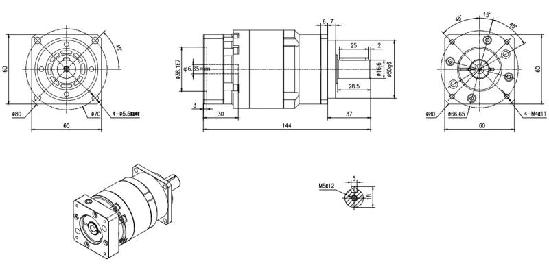 Description Picture 2 of itemHelical gear planetary gearbox reducer 2 stage ratio 15:1 to 100:1 for NEMA23 stepper motor input shaft 6.35mm 1/4inch