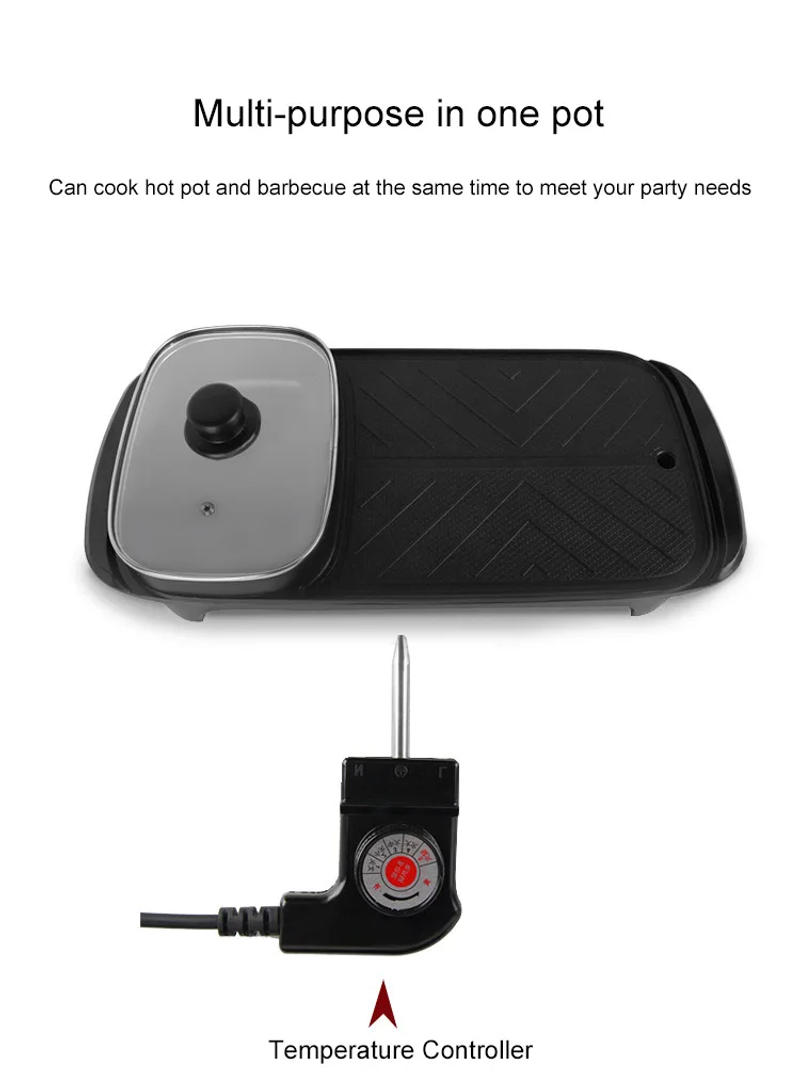 Description Picture 3 of itemMultifunction Electric Grill Smokeless Barbecue Baking Plates Hot Pot Steak Korean BBQ Non-stick Grilled Decoction Dual-use Pot