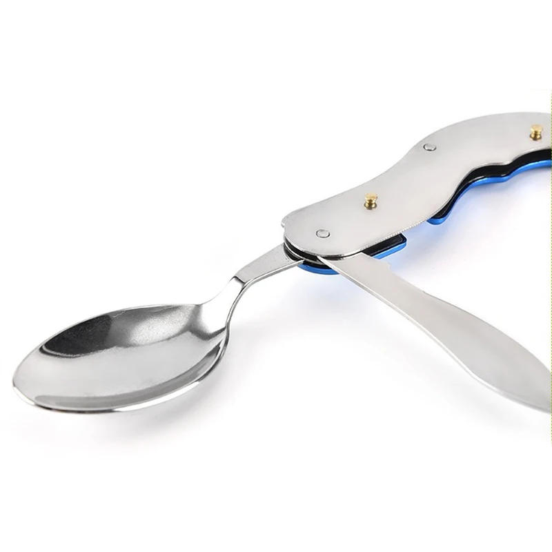 Description Picture 4 of item4 In 1 Outdoor Tableware Set Camping Cooking Supplies Stainless Steel Spoon Folding Pocket Kits Home Picnic Hiking Travel Tools