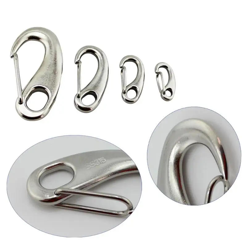 Description Picture 3 of item1/2/5Pcs Egg Shape Spring Snap Hooks Marine 316 Stainless Steel Multifunctional Hiking Camping Belt Carabiner Quick Release Hook
