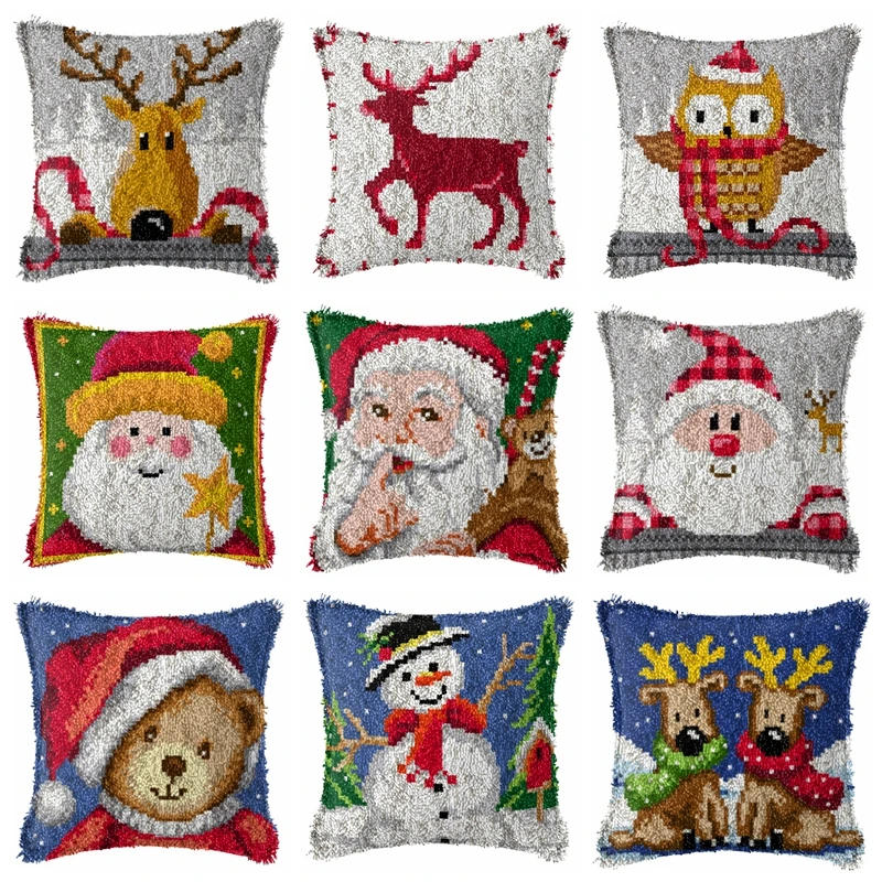 Description Picture 2 of itemlatch hook rug kits Snowman santa deer embroidery cushion carpet pillow cross-stitch latch hook canvas Diy Christmas Gift