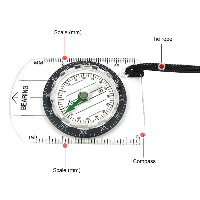 Description Picture 5 of itemOutdoor Mini Compass with Straight Rulers MM/INCH Hiking Map Scale Ruler Lanyard Camping Accessories