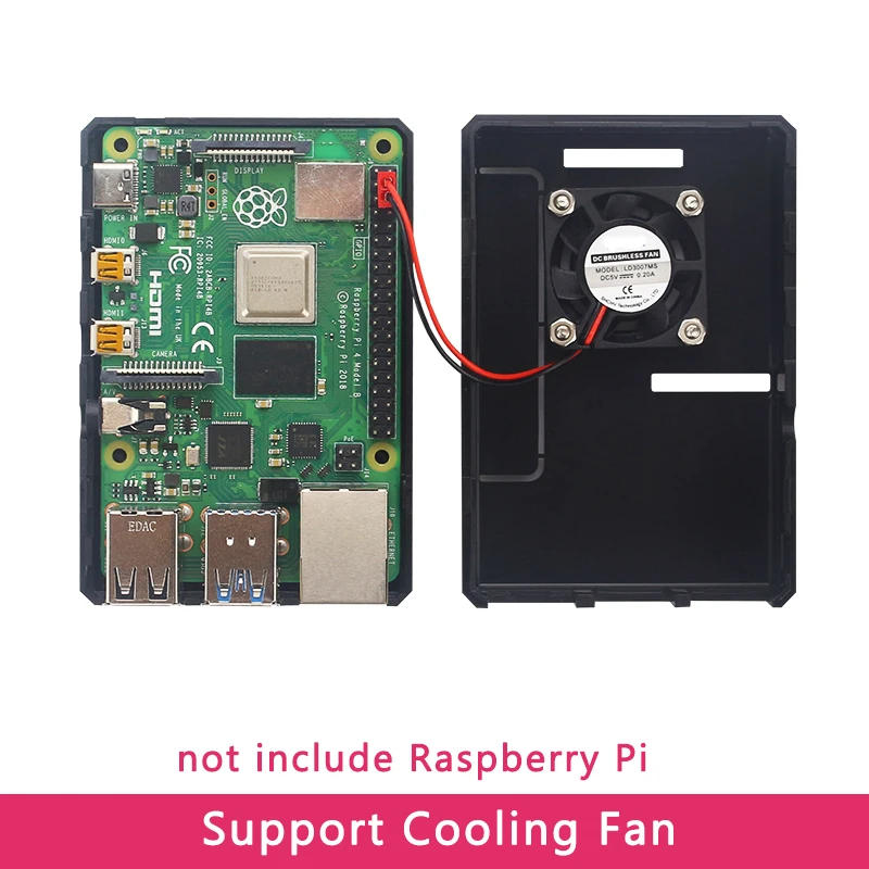 Description Picture 3 of itemRaspberry Pi 4 Model B ABS Case Black Transparent Plastic Shell Removable GPIO Cover with Cooling Fan for Raspberry Pi 4