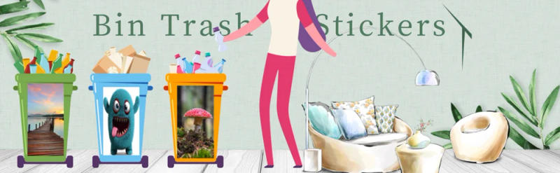 Description Picture 2 of itemCute Face Adhesive Removable Waterproof Sticker Decals Mandala Renew Rubbish Bin Trash Can Cover Sticker Ktichen 120/240liter