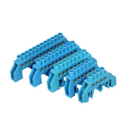 4P/6P/8P/10P/12P Copper Bridge Type Rail Terminal Blue Zero Line Screws Row Connection Electrical Terminal Block Strip