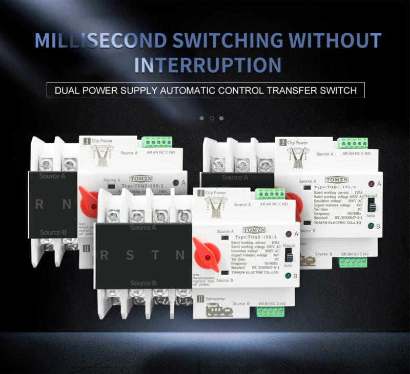 Description Picture 2 of itemDin Rail 2P 3P 4P ATS Dual Power Automatic Transfer Switch Electrical Selector Switches Uninterrupted Power 63A 100A TOMZN Mini