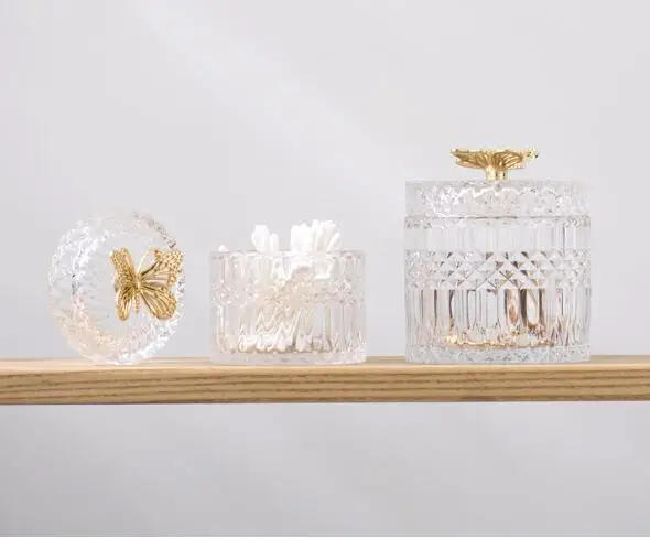 Description Picture 5 of itemNordic Butterfly Glass Storage Jar Jewelry Box Household Cotton Swab Box Desktop Transparent Glass Jar Decoration Decoration