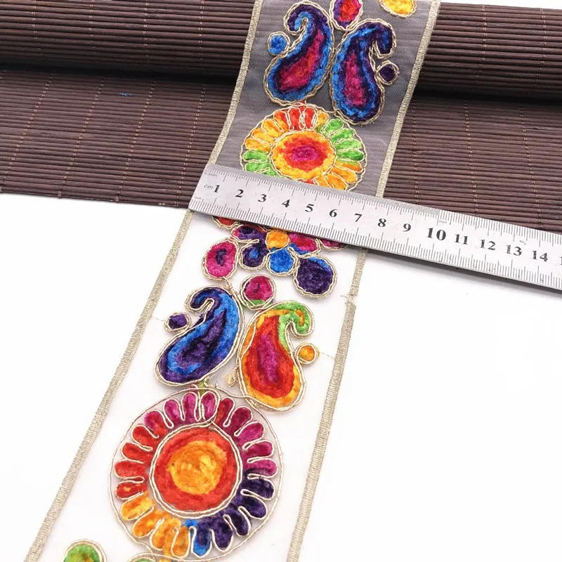 Description Picture 2 of item1 Yards Ethnic Gold Thread Sequins African Lace Trims  Ribbon DIY Sewing Dress Decoration Embroidered Fabric