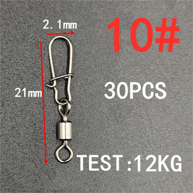 Description Picture 6 of item30pcs/lot Fishing Connector Swivels Interlock Pin Snap Rolling Swivel Stainless Steel Snap Fishhook Lure Fishing Accessories