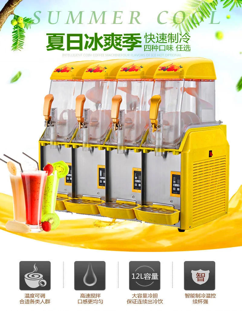 Description Picture 3 of itemHot Sale Four Tanks 48L Commercial Snow Melting Machine Beverage Fruit Juice Cold Drink Dispenser Slush Machine 1500W