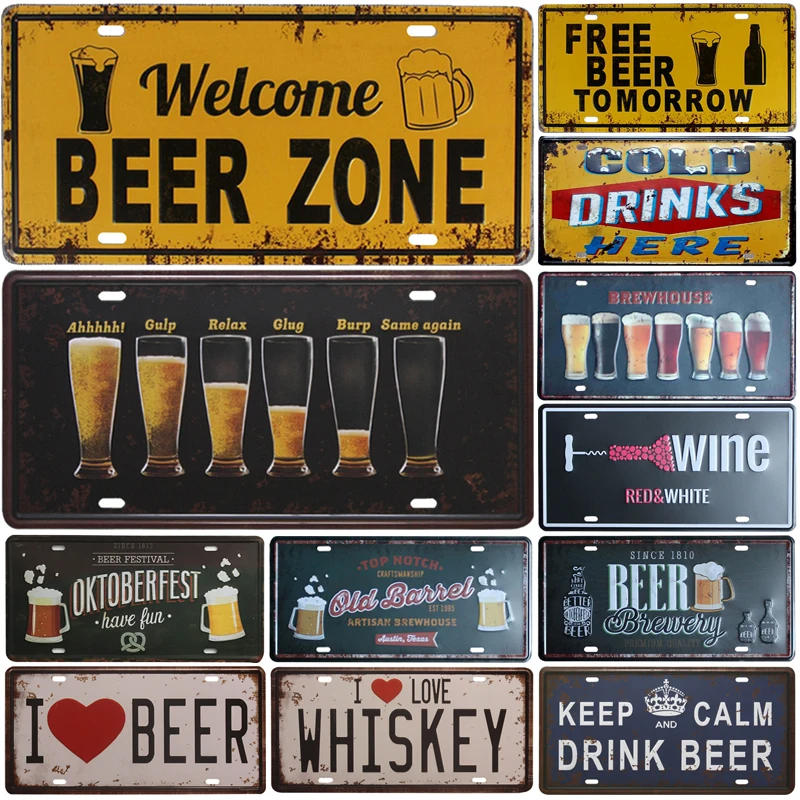 Description Picture 3 of itemWelcome Beer Zone Cold Beer Signs Front Door Bar Pub Cafe Wall Decor Retro Metal Tin Sign Crafts Decor Car Plate License Plaques
