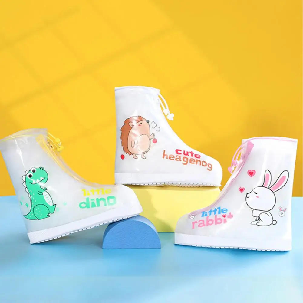 Description Picture 3 of item1 Pair Children Rain Overshoes Wear-resistance Animal Print Shoe Covers Non-slip Portable Kid Waterproof Overshoes For Outdoor