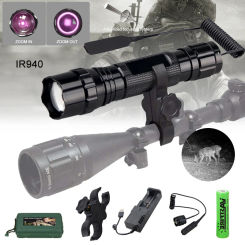 Zoomable Focus IR940nm LED Infrared Radiation IR Flashlight Lamp Night Vision Torch Rifle Scope Mount Remote Switch 18650