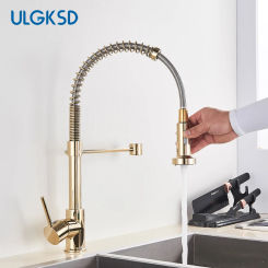 Golden Kitchen Faucet Pull Down Sprayer Nozzle Hot Cold Water Mixer Tap Single Handle Brass Para Kitchen Sink Taps Crane