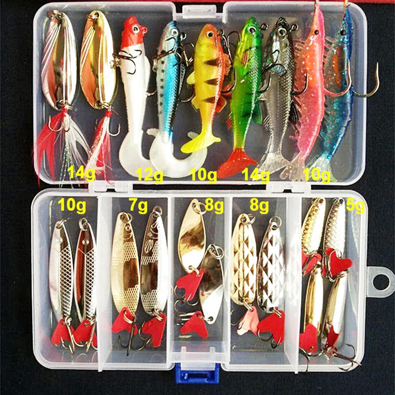 Description Picture 4 of itemKit Fishing Lures Set Hard Artificial Wobblers Metal Jig Spoons Soft Lure Fishing Silicone Bait Fishing Tackle Accessories Pesca