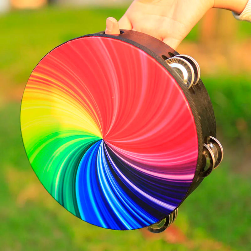 Description Picture 4 of itemOrff Musical Instruments Wooden Hand Drum Percussion Instrument for KTV Party Colorful Tambourine Rattle Jingle Bells Kids Gifts