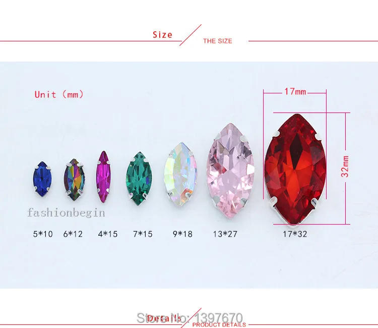 Description Picture 5 of itemAll size 24-colors Navette crystal glass Flatback sew on rhinestone stones montees silver claw button for jewelry DIY Garment