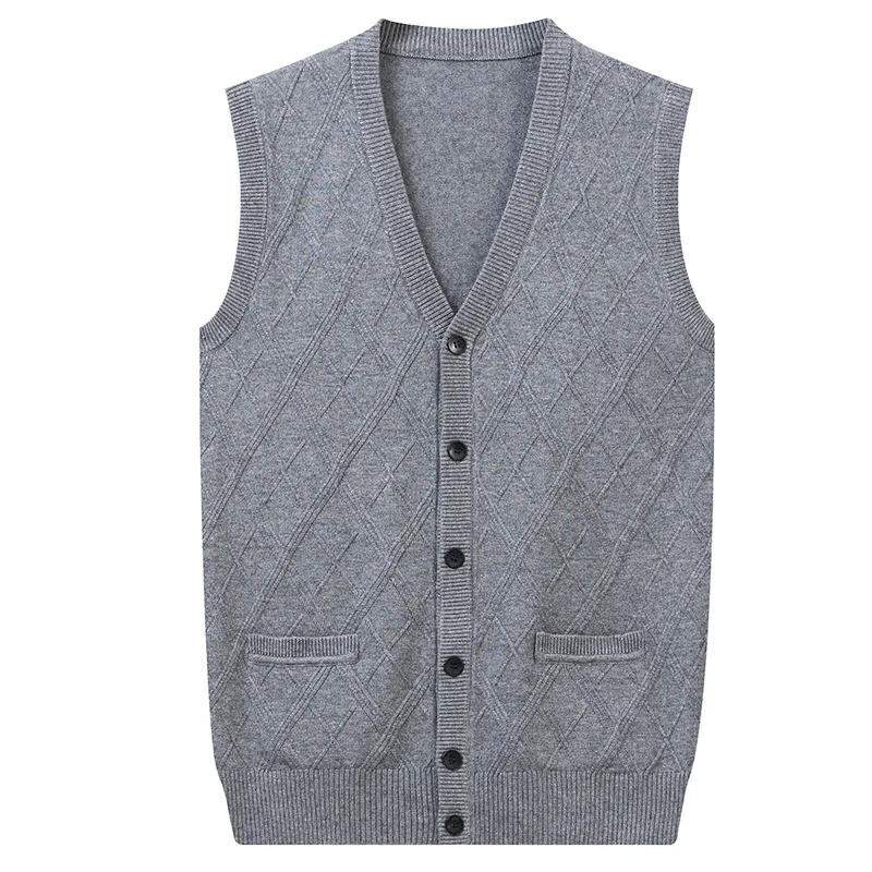 Description Picture 3 of itemMen's V-neck Cardigan Fashion Solid Sleeveless Sweaters Cardigans Wool Knitted Single Breasted Men Cashmere Vest