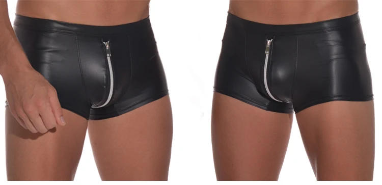 Description Picture 4 of itemBoxer Sexy Men Boxers PU Leather Male Shorts Underpants Slip Gay Penis Pouch Hot Man Underwear Bulge Zipper Open Butt Panties