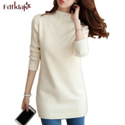 Spring Autumn Winter New Turtleneck Sweater Women Korean Loose Medium Long Thick Knit Top Pullover Bottoming Sweaters Pull