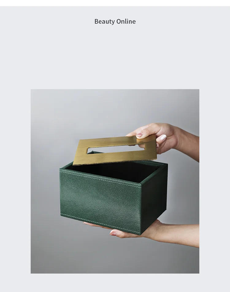 Description Picture 3 of itemSimplicity Gilded Leather Tissue Box Dining Table Napkin Holder Paper Towels Removable Tissue Boxes Home Decoration Modern
