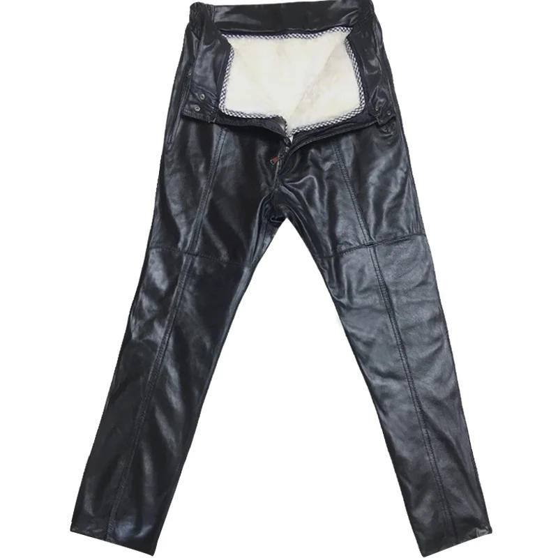 Description Picture 5 of itemFashion New Mens Genuine Leather Cow Fur Lining Long Pants Male Trousers Pantalon Homme Pantacourt Homme Winter Plus Size