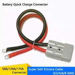 Double Pole 50A 120A 175A 600V High Current Plug with 8/6/4/2AWG Silicone Cable Electric Forklift Plug Quick Charging Connector