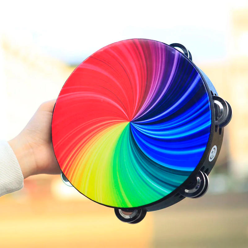 Description Picture 2 of itemOrff Musical Instruments Wooden Hand Drum Percussion Instrument for KTV Party Colorful Tambourine Rattle Jingle Bells Kids Gifts